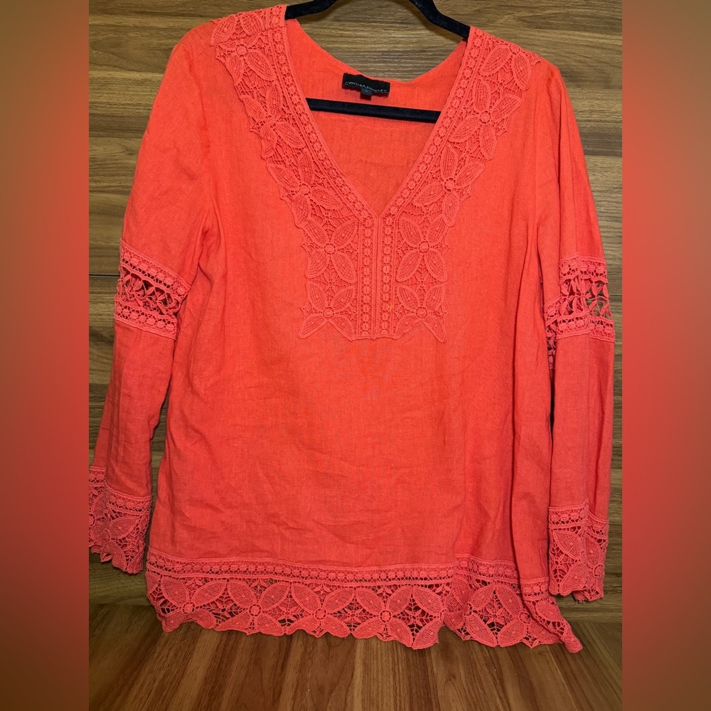 Cynthia Rowley Coral Lace-Trim V-Neck Tunic - Picture 3 of 5